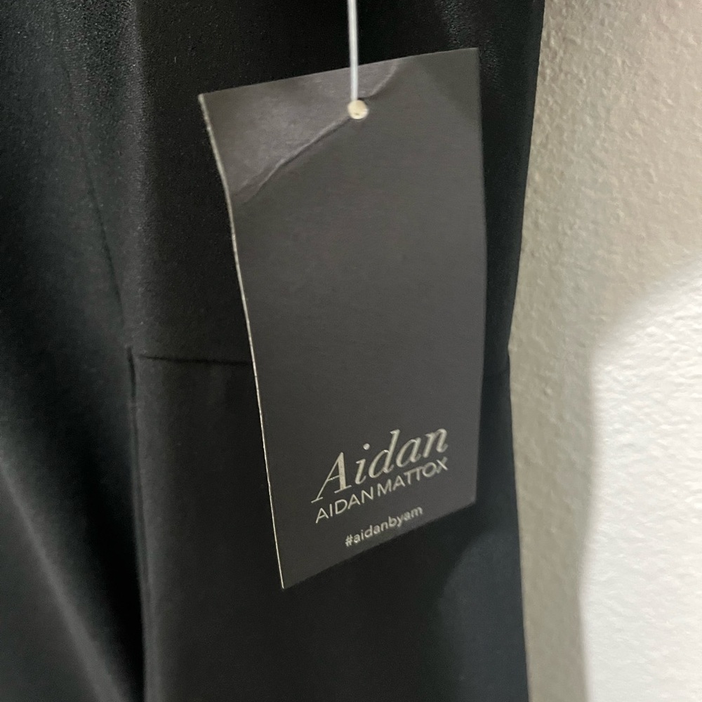 AIDAN MATTOX BLACK SHADOW STRIPE CREPE MIDI FIT & FLARE COCKTAIL DRESS NWT SZ 10 - Picture 11 of 16